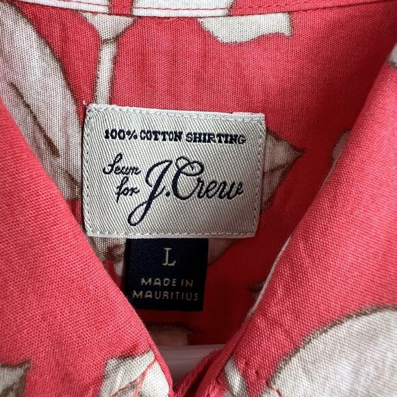 J Crew Hawaiian Shirt Mens Large Blue Floral Button Up Pocket Casual Preppy - Picture 2 of 8